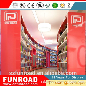 Latest design book shop decoration/book shop shelf